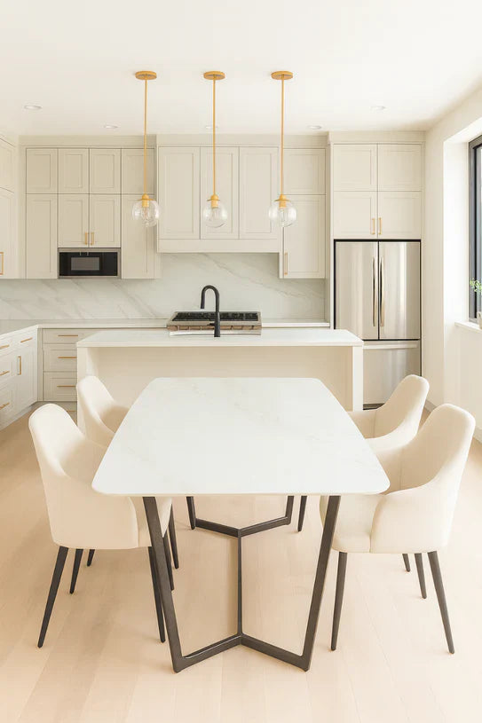 Lucien 180cm White Grey Ceramic Dining Table With Black Legs