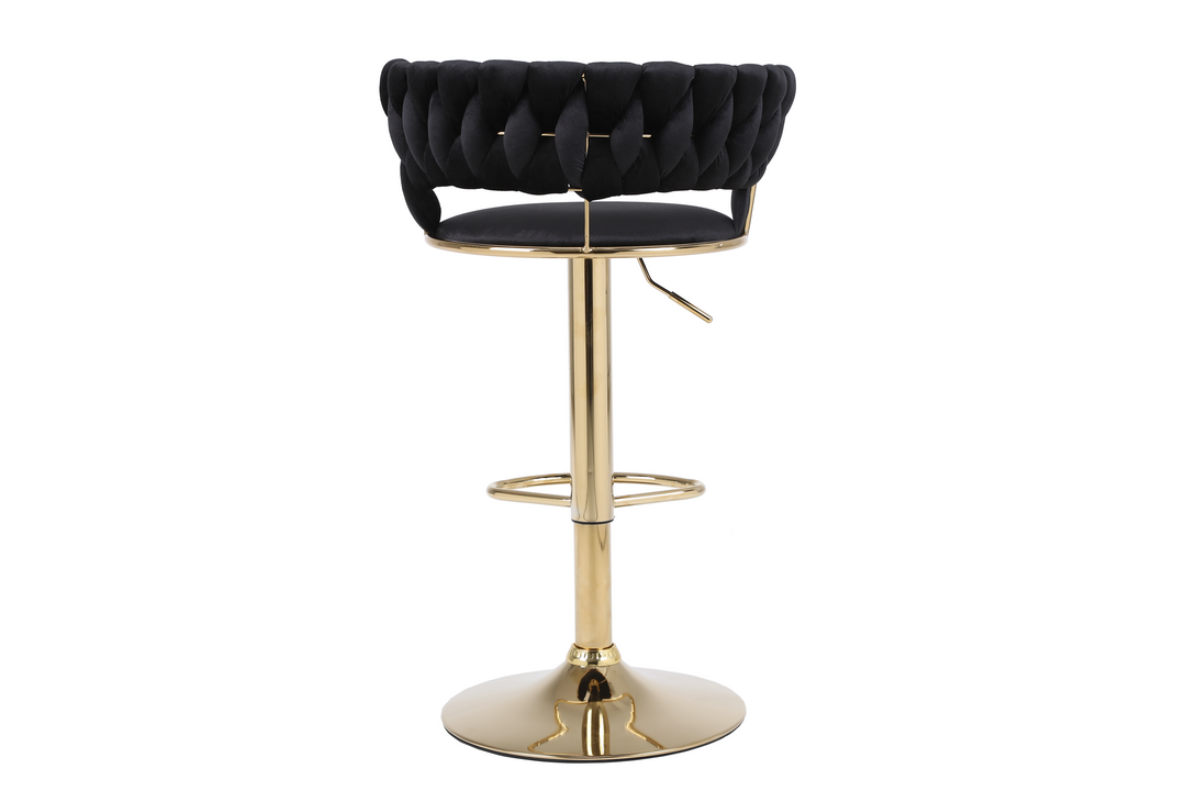 Pair of 2x Camilla Luxury Black & Gold Velvet Bar Stool Adjustable Gold Legs