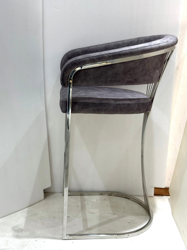 Savoy Luxury Grey & Silver Fabric Bar Stool Chrome Legs