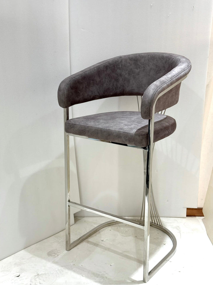 Savoy Luxury Grey & Silver Fabric Bar Stool Chrome Legs
