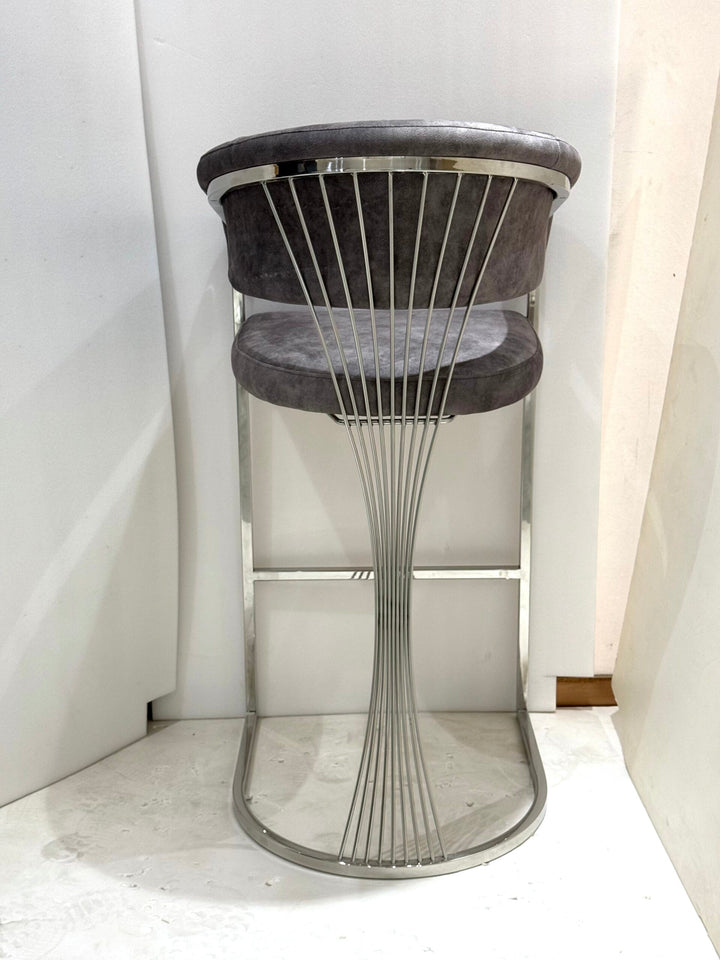 Savoy Luxury Grey & Silver Fabric Bar Stool Chrome Legs