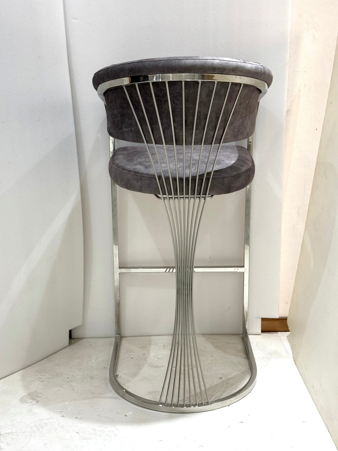 Savoy Luxury Grey & Silver Fabric Bar Stool Chrome Legs