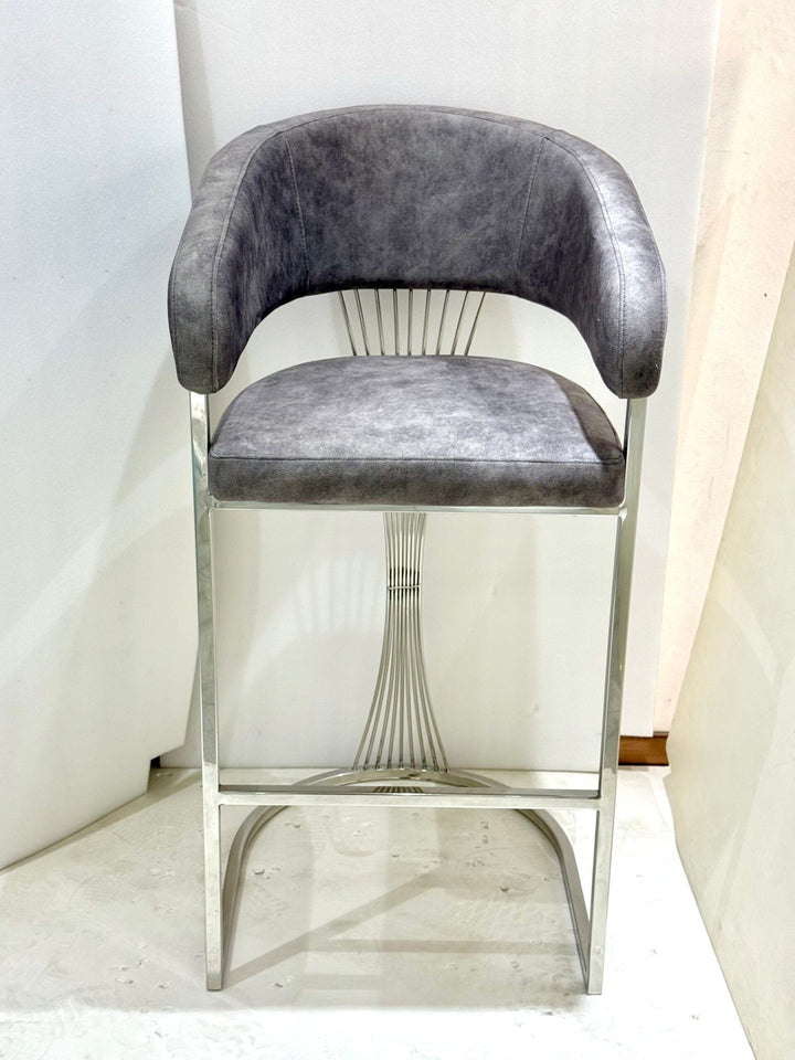 Savoy Luxury Grey & Silver Fabric Bar Stool Chrome Legs