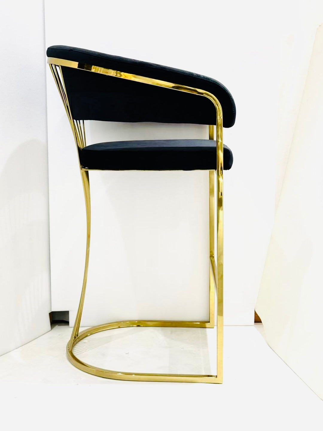 Savoy Luxury Black & Gold Velvet Bar Stool Gold Legs
