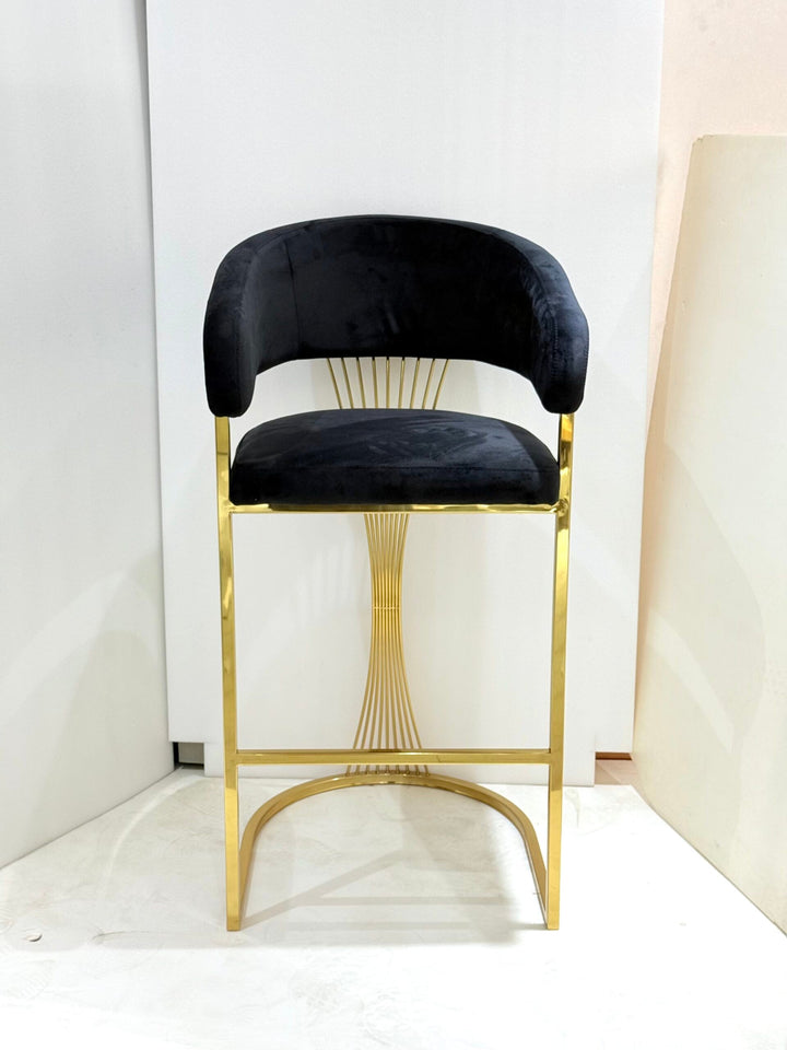 Savoy Luxury Black & Gold Velvet Bar Stool Gold Legs