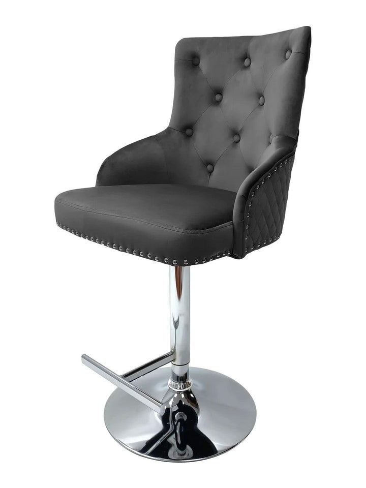 Majestic Grey Brushed Velvet Bar Stool With Lion Knocker-Esme Furnishings
