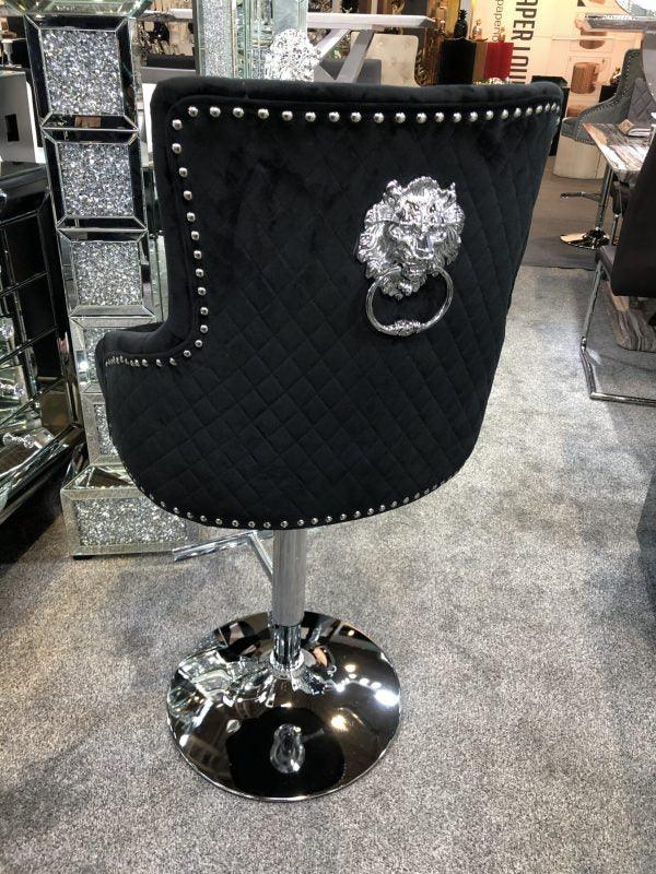 Majestic Black Brushed Velvet Bar Stool With Lion Knocker-Esme Furnishings