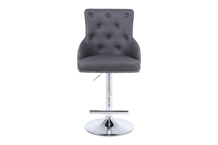 Majestic Grey PU Faux Leather Barstool With Lion Knocker-Esme Furnishings