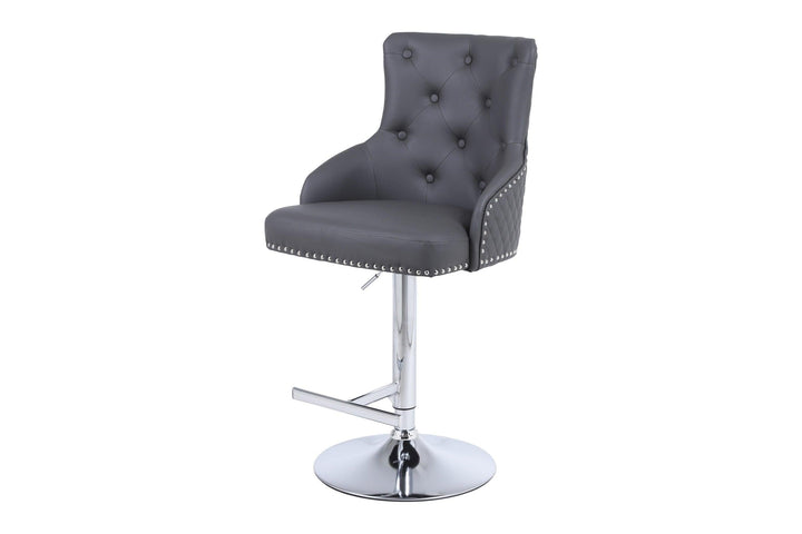 Majestic Grey PU Faux Leather Barstool With Lion Knocker-Esme Furnishings