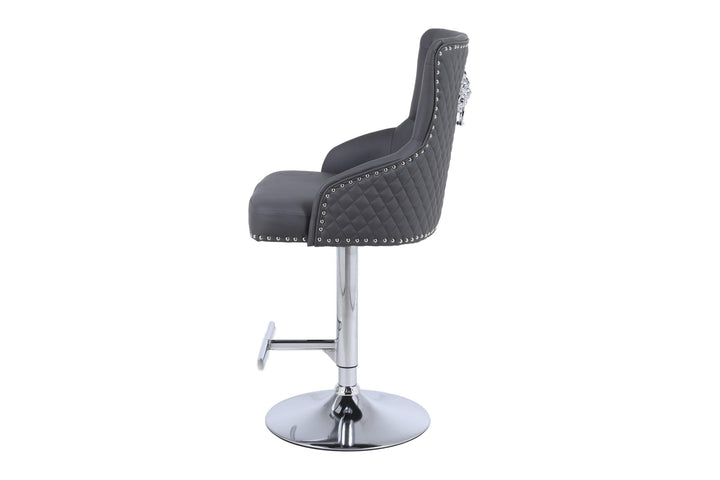 Majestic Grey PU Faux Leather Barstool With Lion Knocker-Esme Furnishings