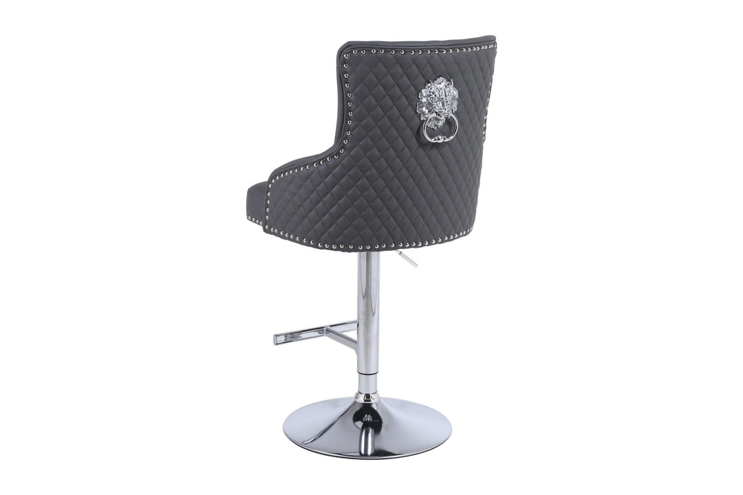 Majestic Grey PU Faux Leather Barstool With Lion Knocker-Esme Furnishings