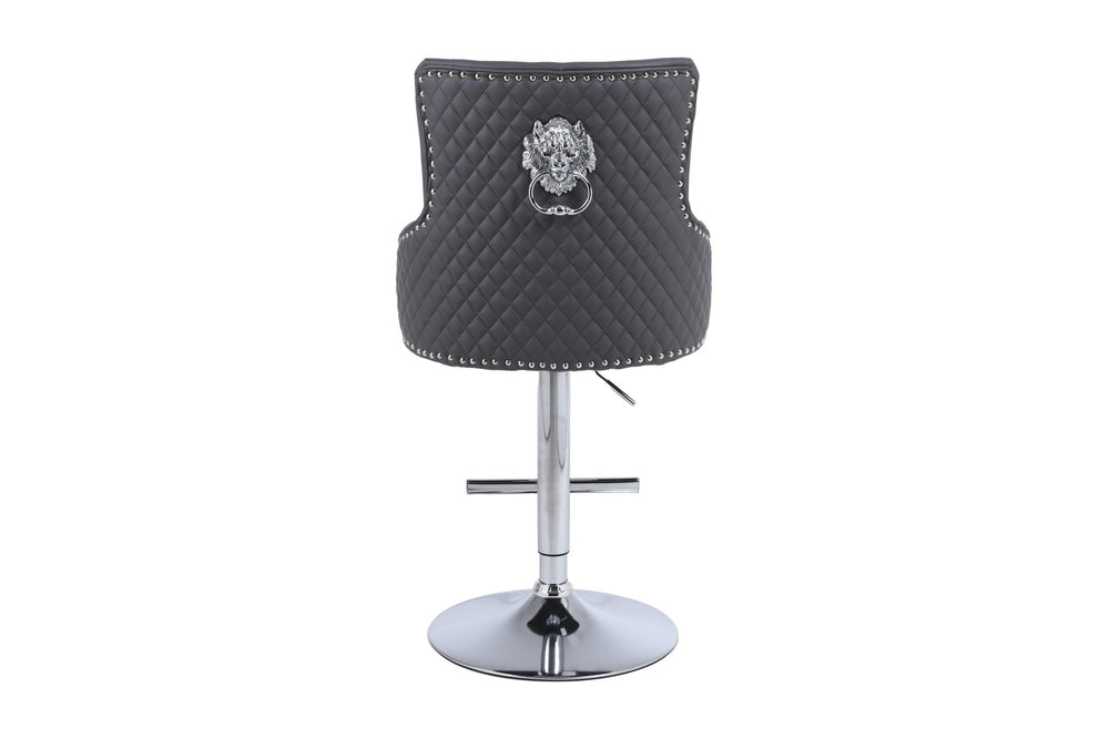 Majestic Grey PU Faux Leather Barstool With Lion Knocker-Esme Furnishings