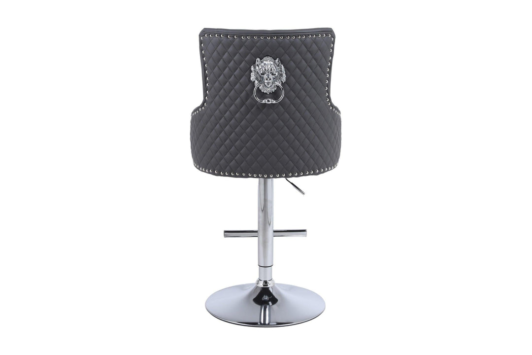 Majestic Grey PU Faux Leather Barstool With Lion Knocker-Esme Furnishings