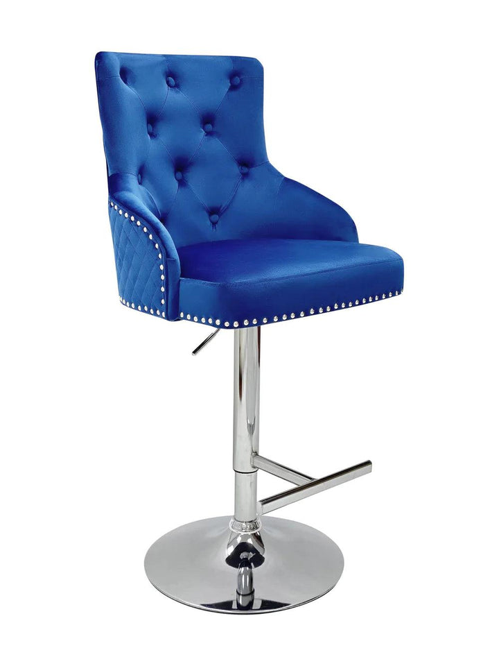Majestic Blue Brushed Velvet Bar Stool With Lion Knocker-Esme Furnishings