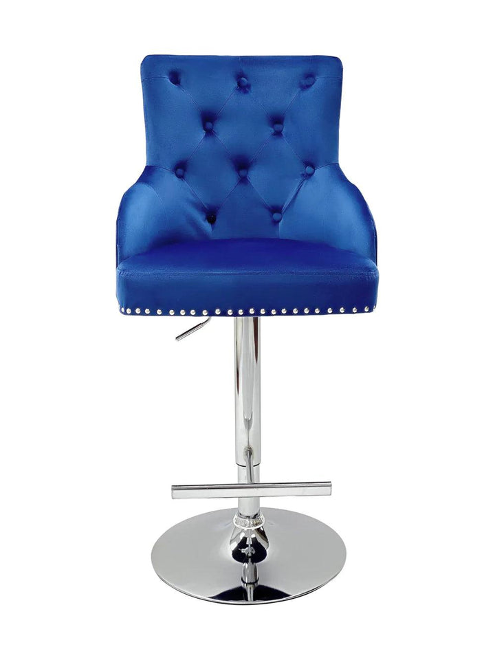 Majestic Blue Brushed Velvet Bar Stool With Lion Knocker-Esme Furnishings