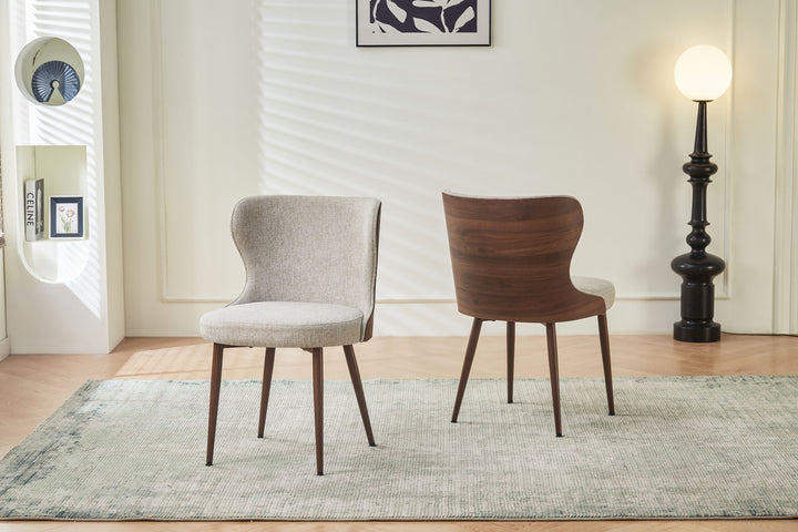 Bella Walnut Wood & Light Taupe Fabric Dining Chair