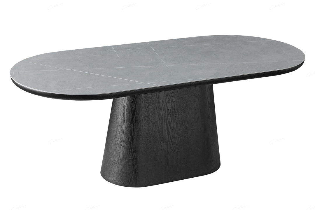 Bianca 200cm Oval Black & Grey Ceramic Marble Dining Table