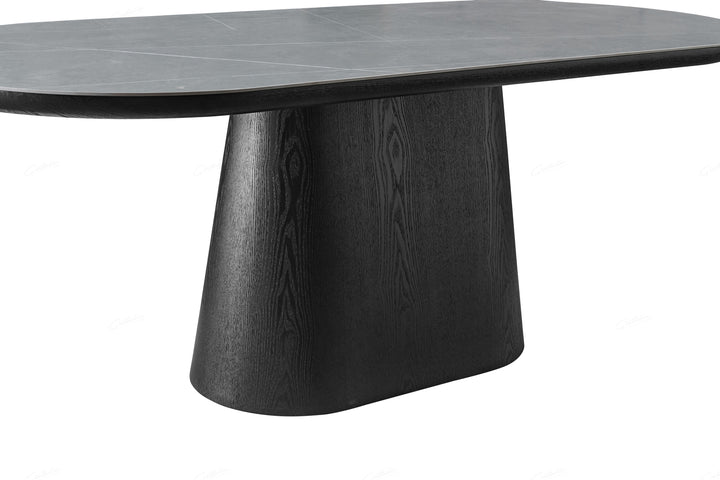 Bianca 200cm Oval Black & Grey Ceramic Marble Dining Table