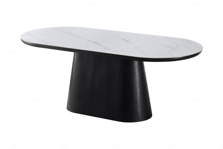 Bianca 200cm Oval Black & White Ceramic Marble Dining Table