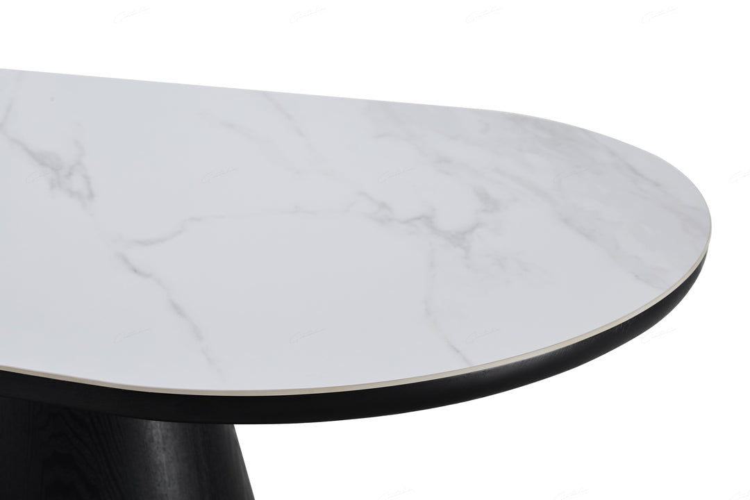 Bianca 200cm Oval Black & White Ceramic Marble Dining Table