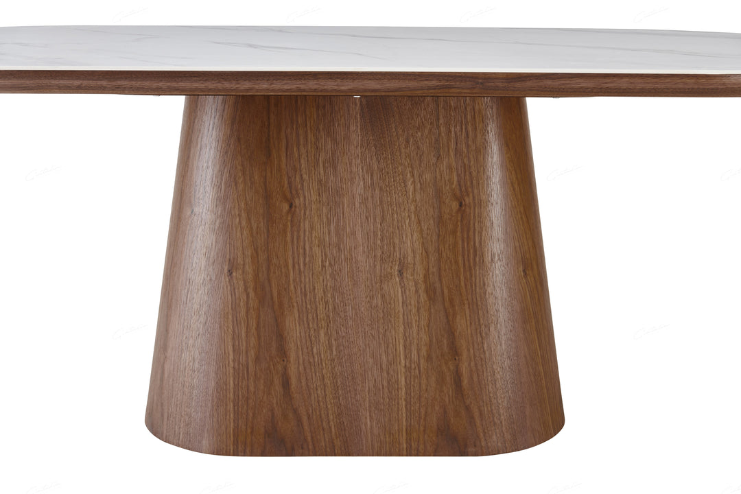 Bianca 200cm Oval Walnut & White Ceramic Marble Dining Table