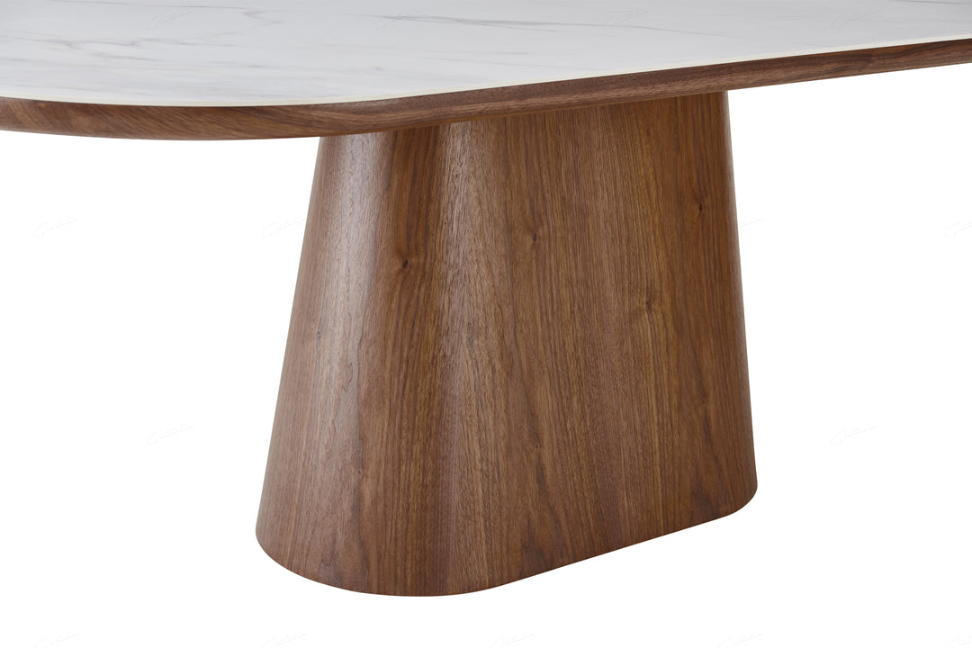 Bianca 200cm Oval Walnut & White Ceramic Marble Dining Table