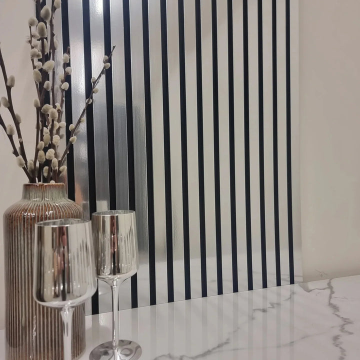 Acoustic Slatted Wall Panels Chrome Metallic Pack Of x4 240 x 60cm