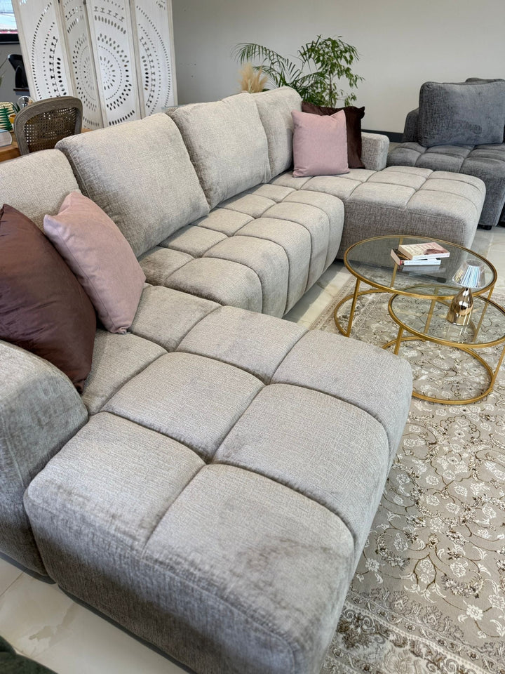 Sena Large Beige Plush Velvet Luxury U Shape Sofabed Sofa