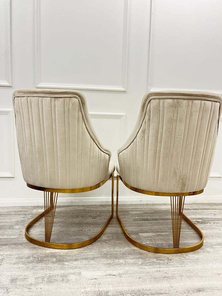 Arianna 180cm Gold Marble Dining Table With Carlton Cream/Gold Velvet Dining Chairs