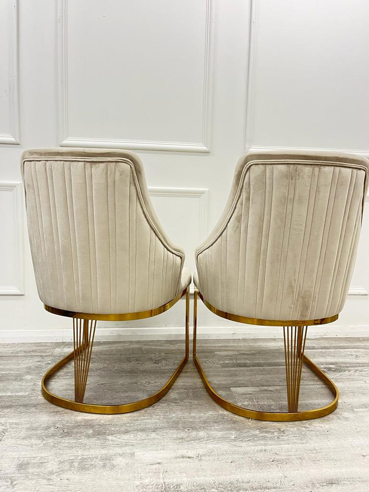 Arianna 180cm Gold Marble Dining Table With Carlton Cream/Gold Velvet Dining Chairs