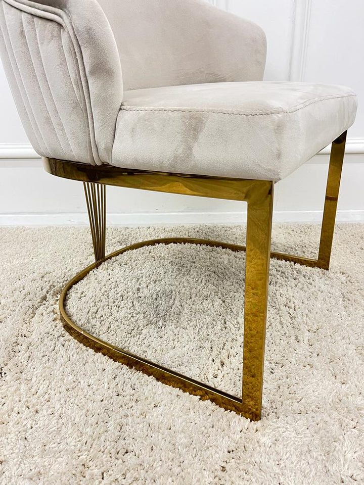 Arianna 180cm Gold Marble Dining Table With Carlton Cream/Gold Velvet Dining Chairs