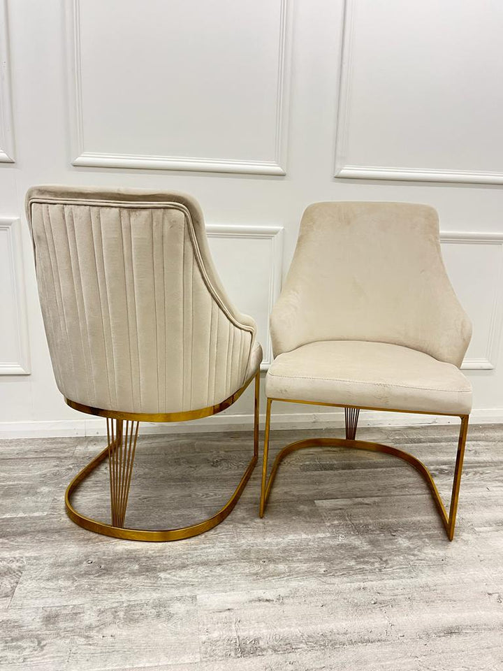 Arianna 180cm Gold Marble Dining Table With Carlton Cream/Gold Velvet Dining Chairs