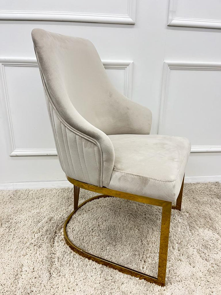 Arianna 180cm Gold Marble Dining Table With Carlton Cream/Gold Velvet Dining Chairs