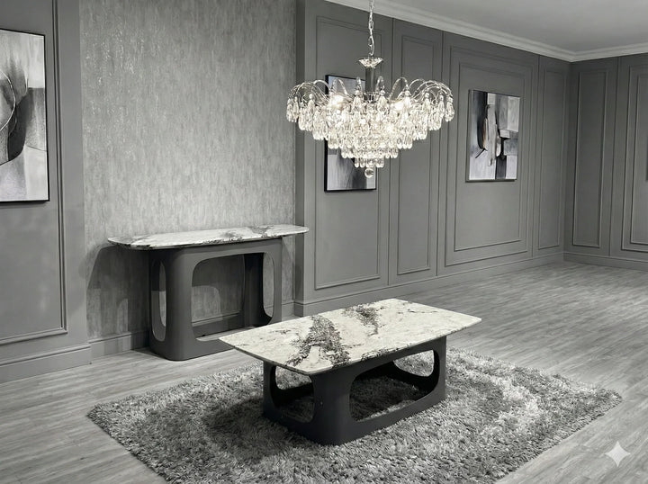 Lina Grey Ceramic Marble Console Table