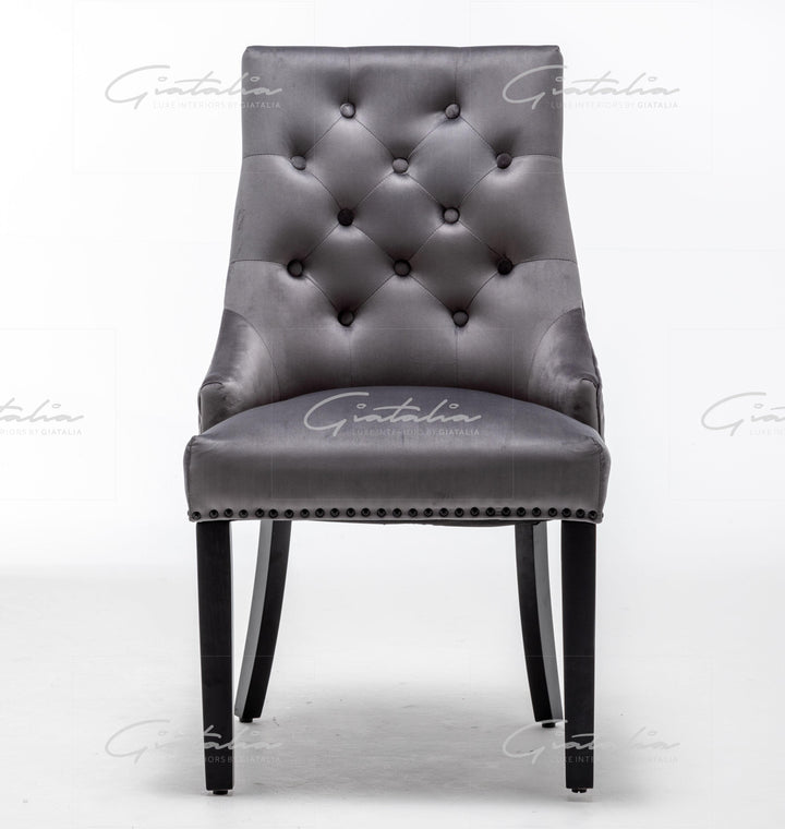 Cambridge Dark Grey French Plush Velvet Quilted Back Ring Dining Chair-Esme Furnishings