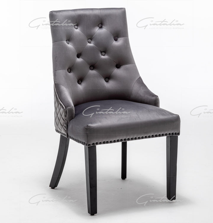 Cambridge Dark Grey French Plush Velvet Quilted Back Ring Dining Chair-Esme Furnishings