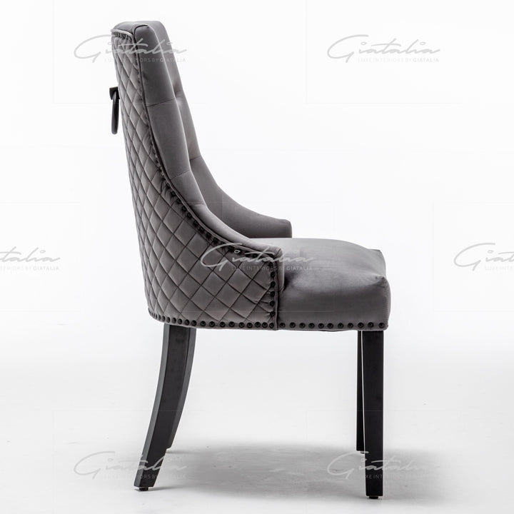 Cambridge Dark Grey French Plush Velvet Quilted Back Ring Dining Chair-Esme Furnishings