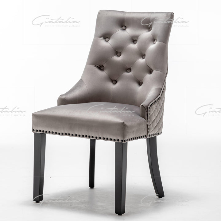 Cambridge Light Grey French Plush Velvet Quilted Back Ring Dining Chair-Esme Furnishings
