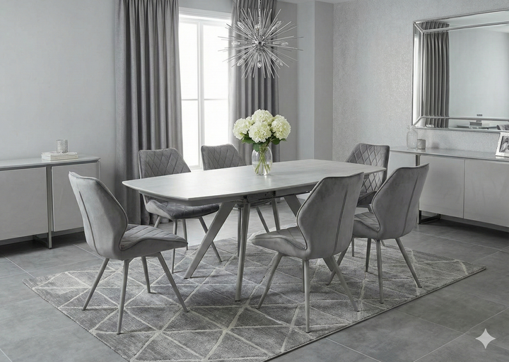Cambridge 120-180cm Grey Ceramic Stone Swivel Extending Marble Dining Table