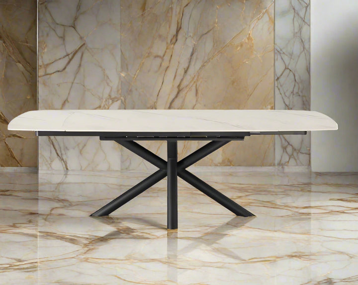 Nova 160-240cm White/Gold Swivel Ceramic Marble Extending Dining Table