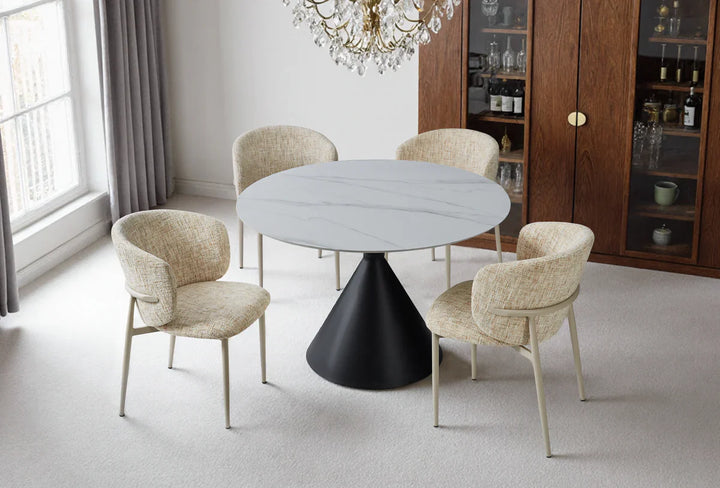 Casa Round 120cm Black & White Ceramic Marble Dining Table