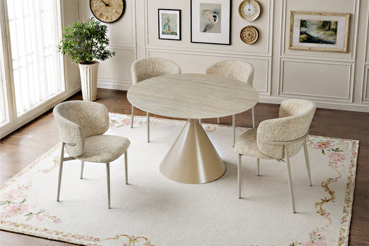 Casa Round 120cm Cappuccino & Travertine Ceramic Marble Dining Table