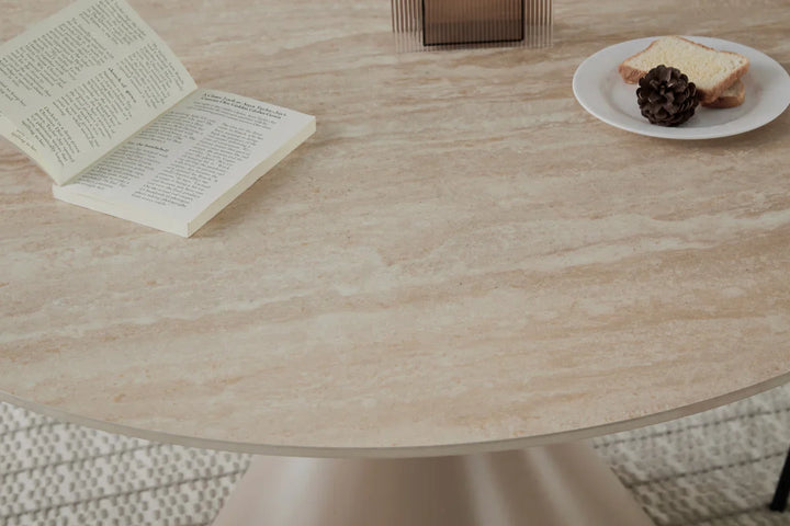 Casa Round 120cm Cappuccino & Travertine Ceramic Marble Dining Table