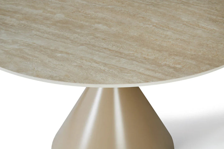Casa Round 120cm Cappuccino & Travertine Ceramic Marble Dining Table