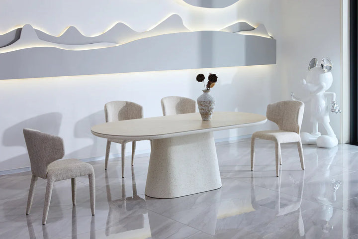 Celine 200cm Oval Ivory & Travertine Ceramic Marble Dining Table
