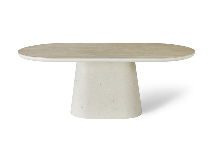 Celine 200cm Oval Ivory & Travertine Ceramic Marble Dining Table