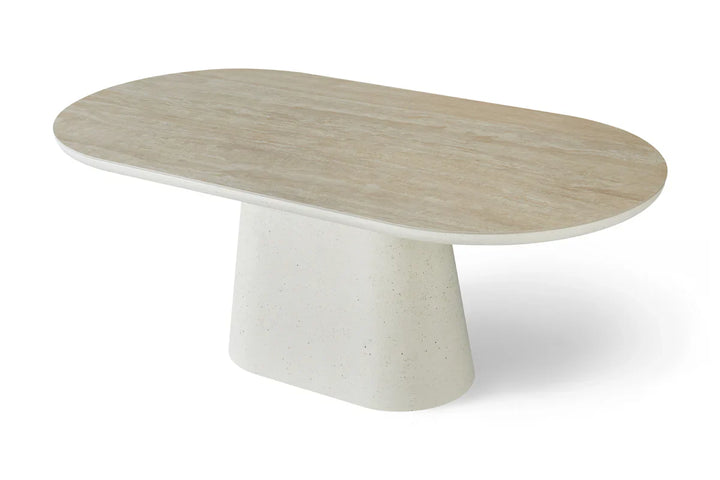 Celine 200cm Oval Ivory & Travertine Ceramic Marble Dining Table