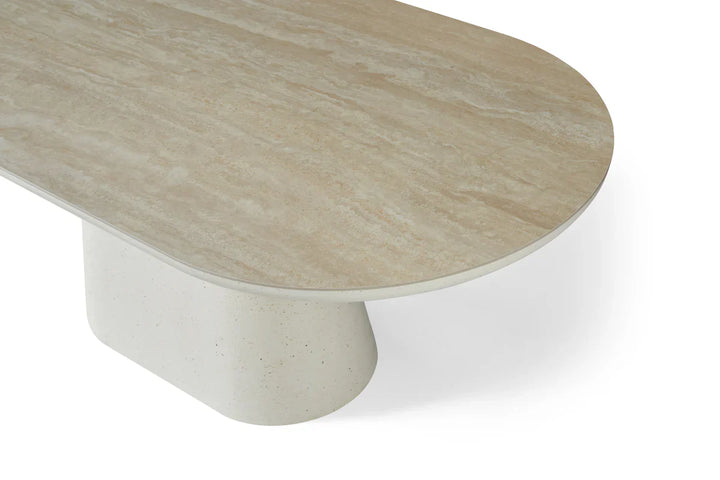 Celine 200cm Oval Ivory & Travertine Ceramic Marble Dining Table