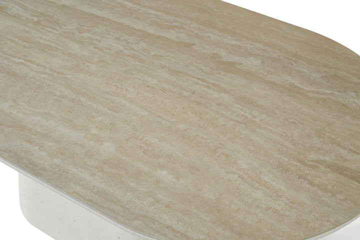 Celine 200cm Oval Ivory & Travertine Ceramic Marble Dining Table