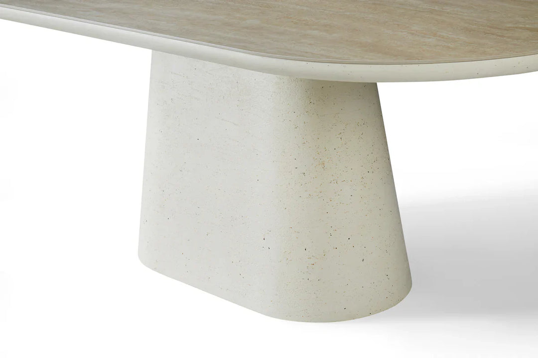 Celine 200cm Oval Ivory & Travertine Ceramic Marble Dining Table